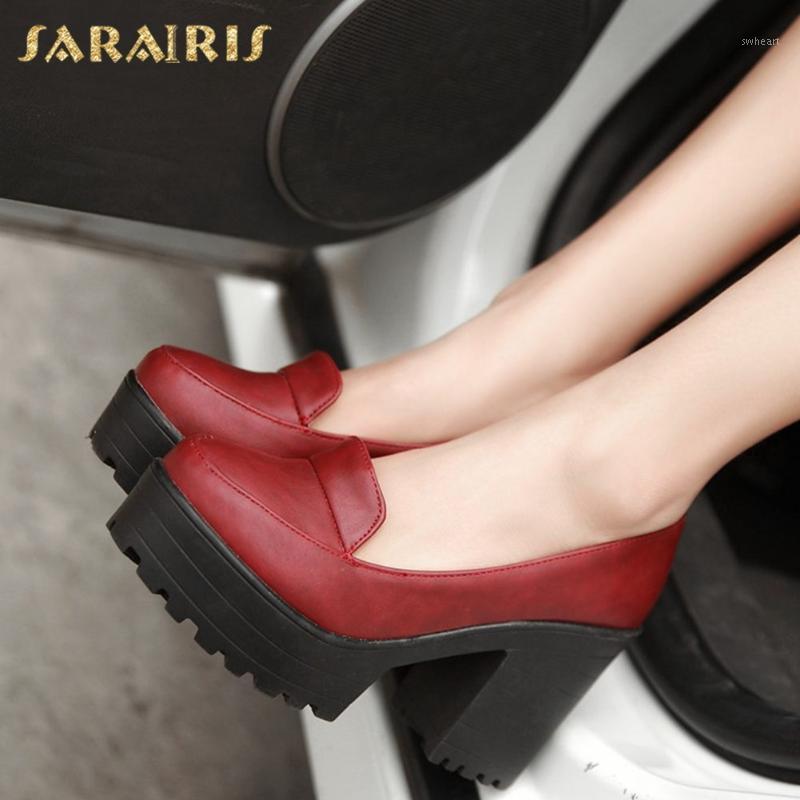 

Sarairis 2020 New Fashion Plus Size 46 Slip On Platform Shoes Woman Pumps Female Slip On Chunky High Heels Office Lady Pumps1, Black