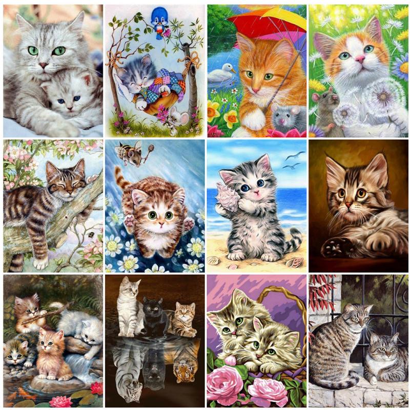 

EverShine Diamond Mosaic Animals Cross Stitch 5D DIY Diamond Painting Full Square Cat Picture Rhinestones Handmade Home Decor