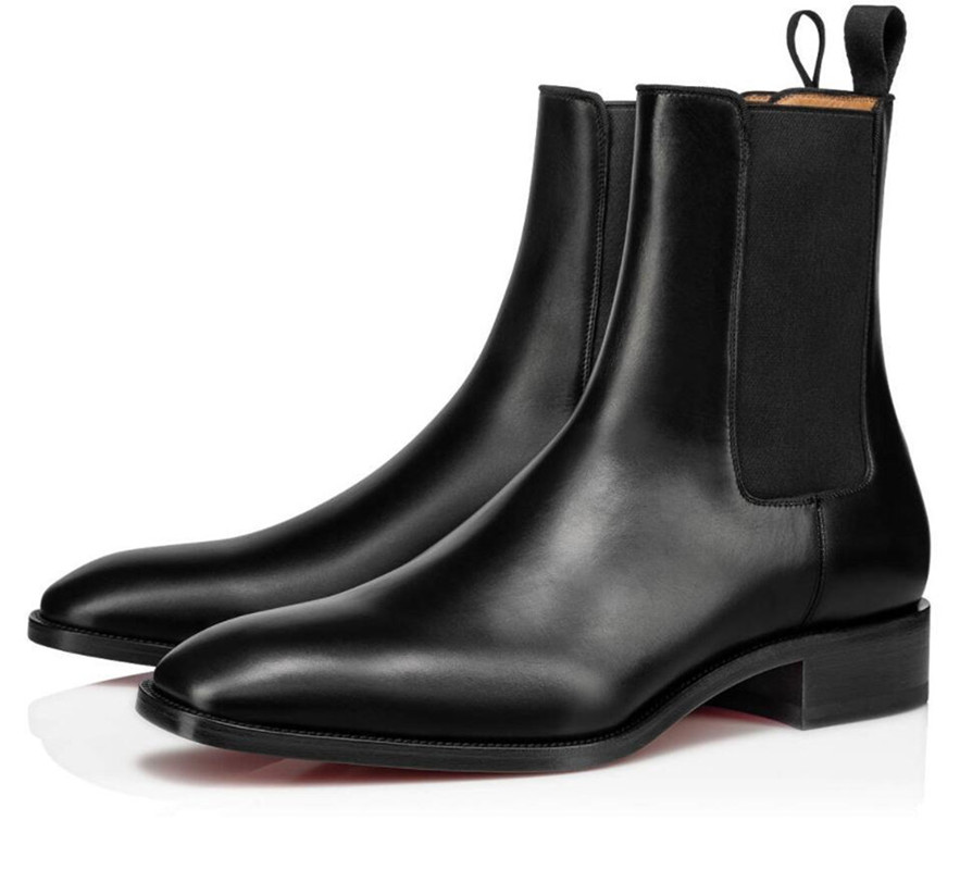 

Fashion Luxurious Mens Shoes Red Bottom Boots For Men Shoes Ankle Boots Suede leather Elegant Men's Low Heels Booties With Boxes