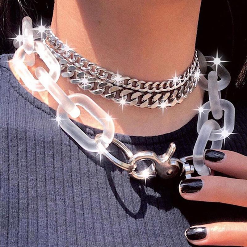 

Transparent Necklace Women Bead Chain Female Symbol Girl Choker Punk Rock Style, Golden;silver