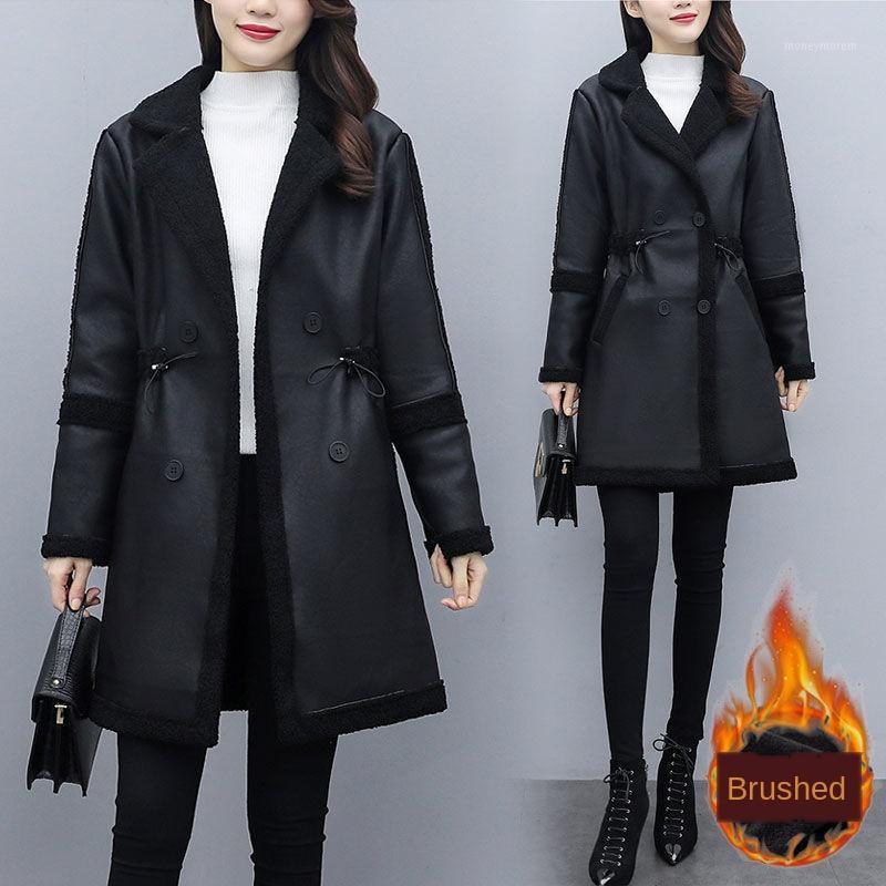 

2020 winter fashion foreign style, waist closing and skinny leather coat1, Black