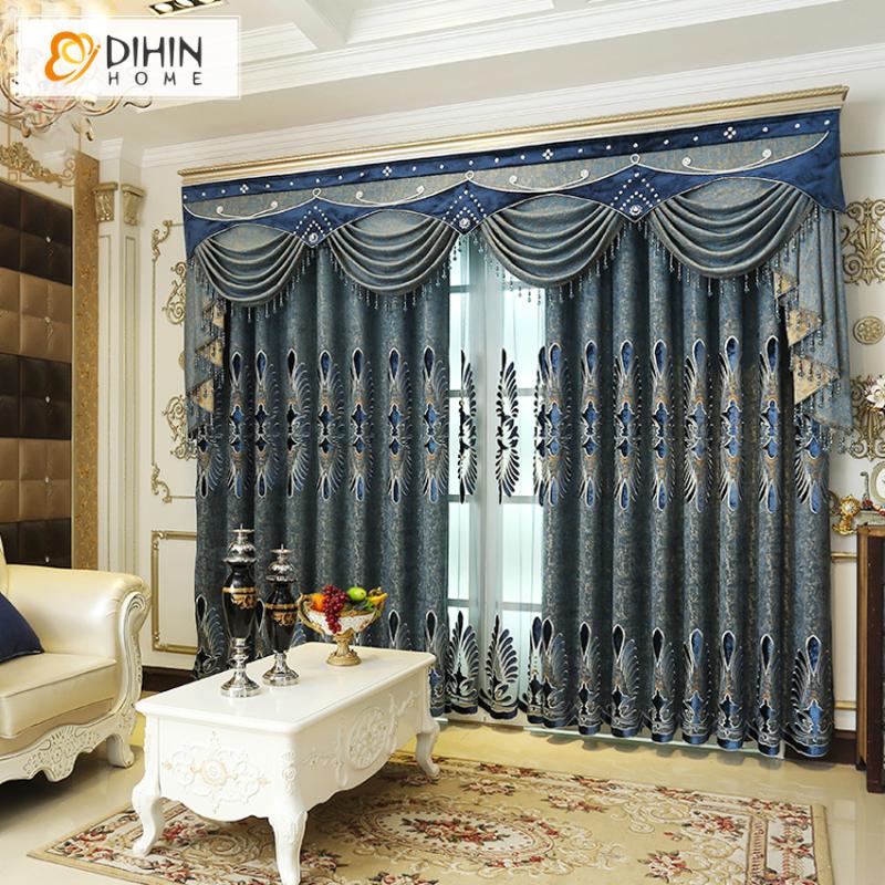 

DIHIN HOME Hot Sale Embroidered Luxury European Style Luxury Curtain For Living Room High Quality Jacquard Curtains Valance, Tulle