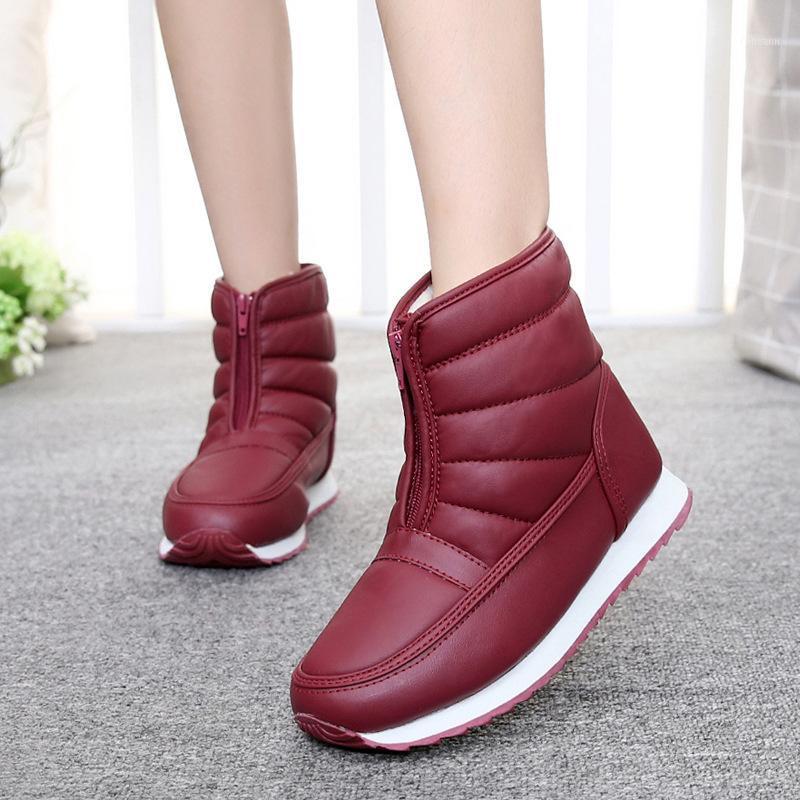 

2020 Winter New Low-Top PU Leather Warm Waterproof Snow Boots with Velvet Zipper Cotton Boots Woolen Type Women1