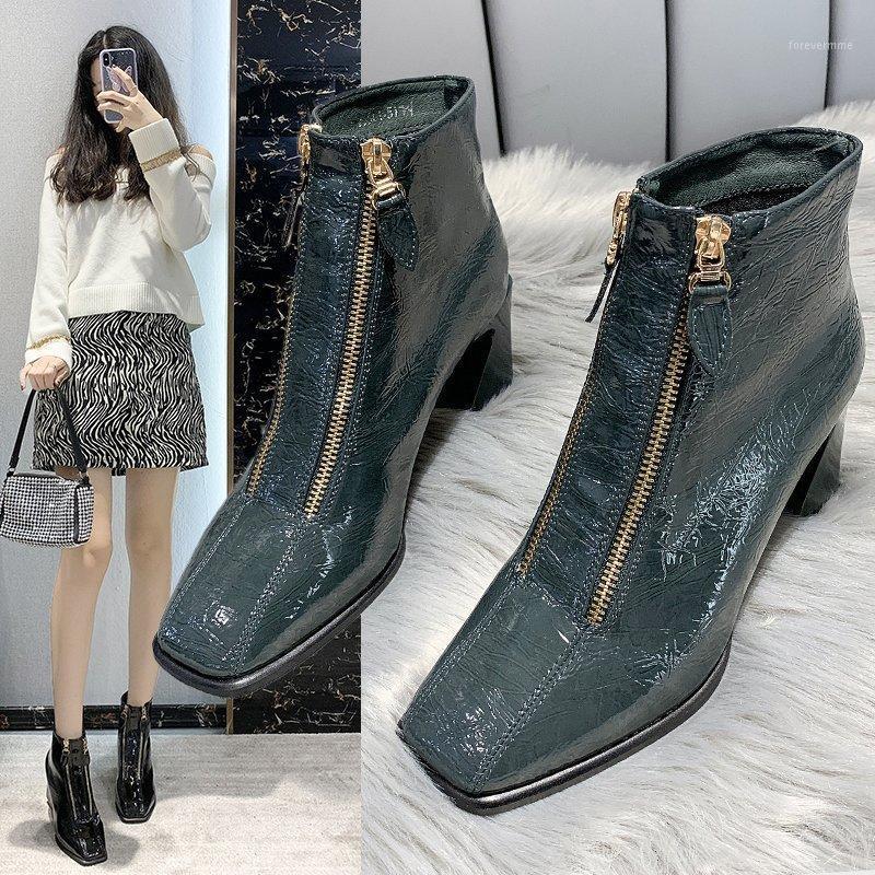 

Women's Leather Boots Zipper Boots-Women Winter Footwear Female Shoes Ankle High Heel 2021 Rubber Ladies Autumn Rock Basic1
