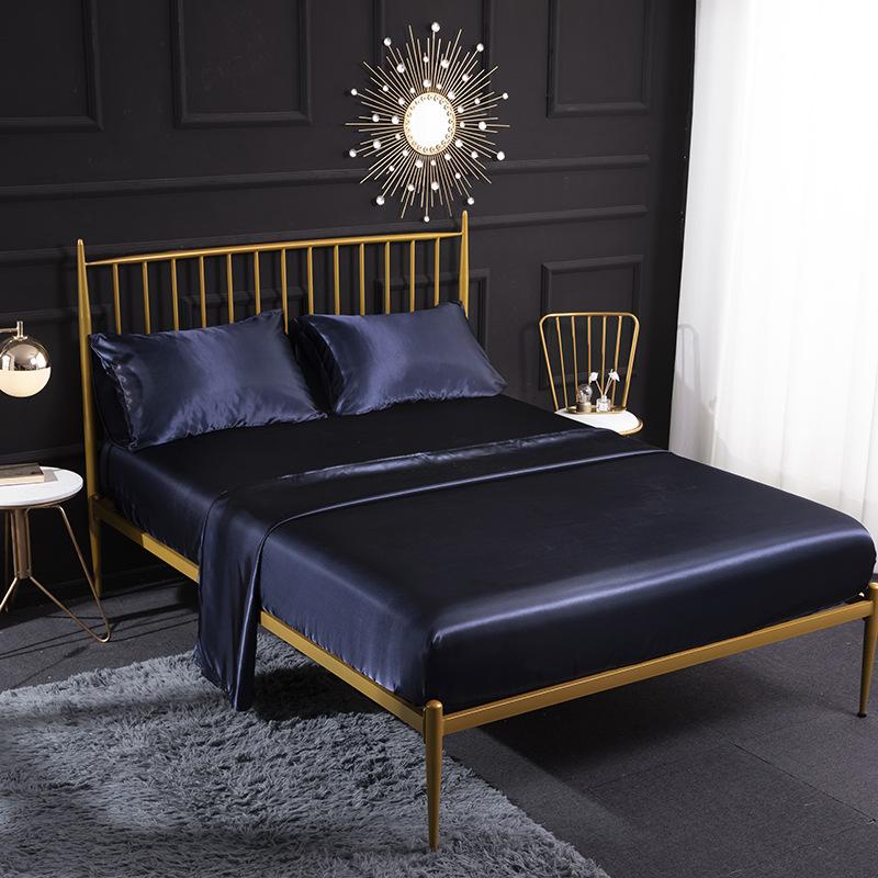 

4 Pcs Full Complete White Clothes Cozy Purple Bedcover Protector Ice Silk Bed Sheet, Silk Full Size Bedding Sets, Black
