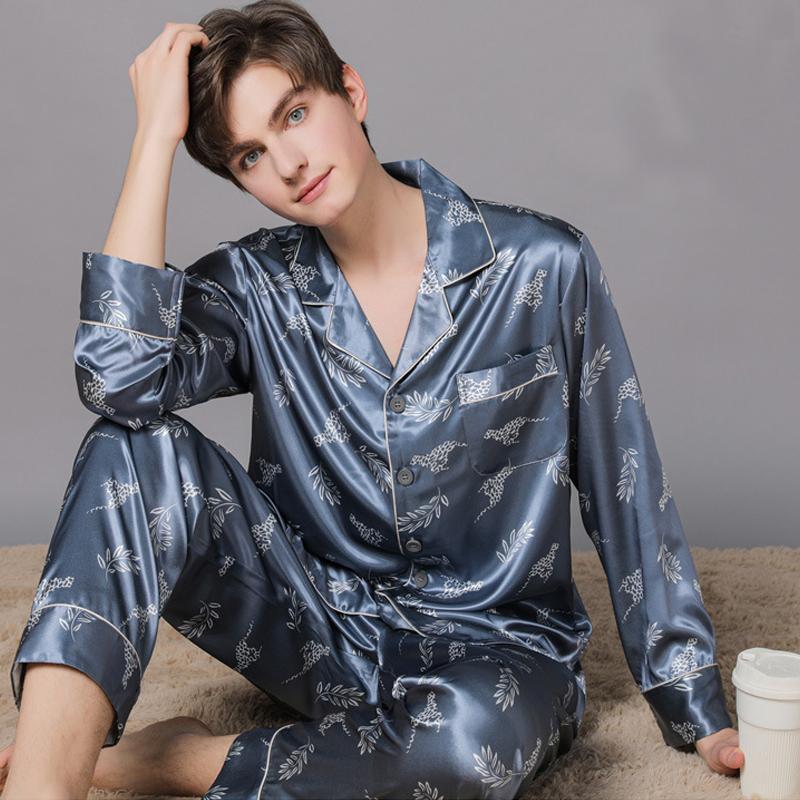 

Long Sleeve Spring Pajamas Set Autumn Silk Two Piece Print Pajamas Set Loungewear Matching Pyjama Femme Hiver Homewear DF50PS, Green birds