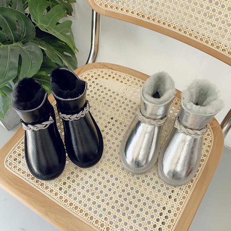 

Dolakids New Winter Girls Boots Thick Cotton Boots Warm Shoes for Children Fashionable Baby Fleece Lined Shoes, Black