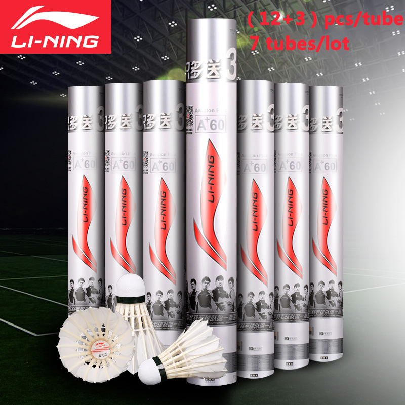 

LINING 105Pcs=7tubes Li-Ning Brand A+60 Badminton Shuttlecock Goose Feather Birdies Flying Stably Durable Li Ning Battledore 201116