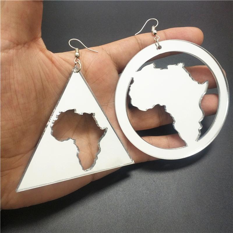 

Triangle Round Africa Map Earrings for Women Mirror Acrylic Jewelry Unique Accessories