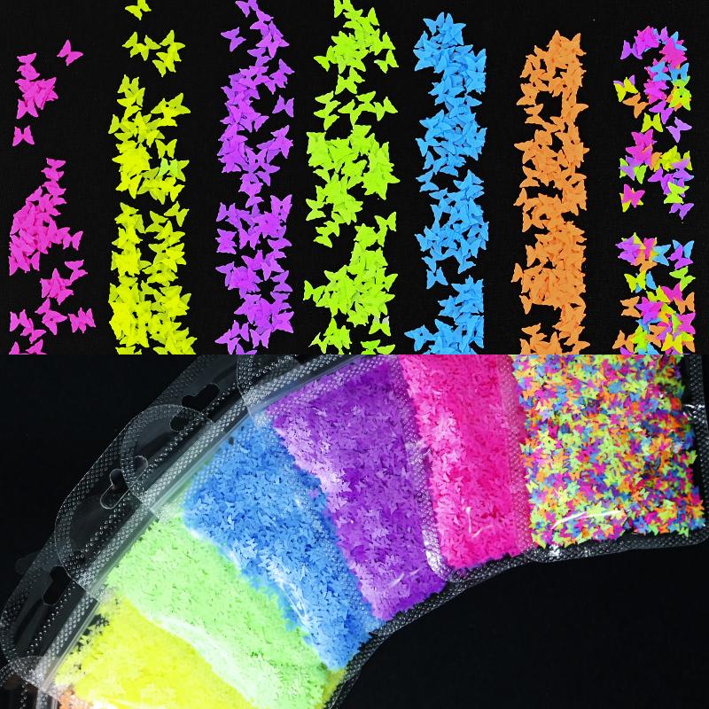 

1Pack Fluorescence Butterfly Sequins 2-3mm Nail Art Glitter Slices Flakes 3D Mixed Color Sparkly Gel Polish Manicure Decorations