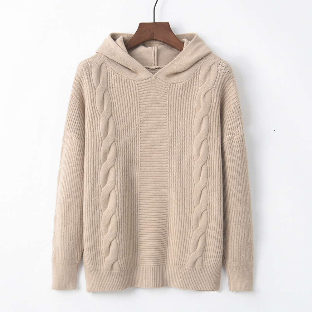 

2021 New Autumn new mesh joker with hood twist female knitted shirt, Pink