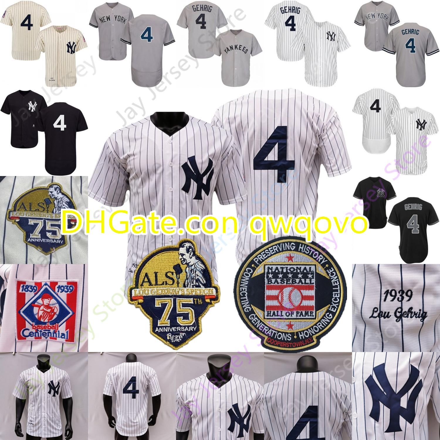 

Lou Gehrig Jersey Baseball Hall Of Fame 1939 White Pinstripe Cream Grey Navy Home Away All Stitched, Blue;black