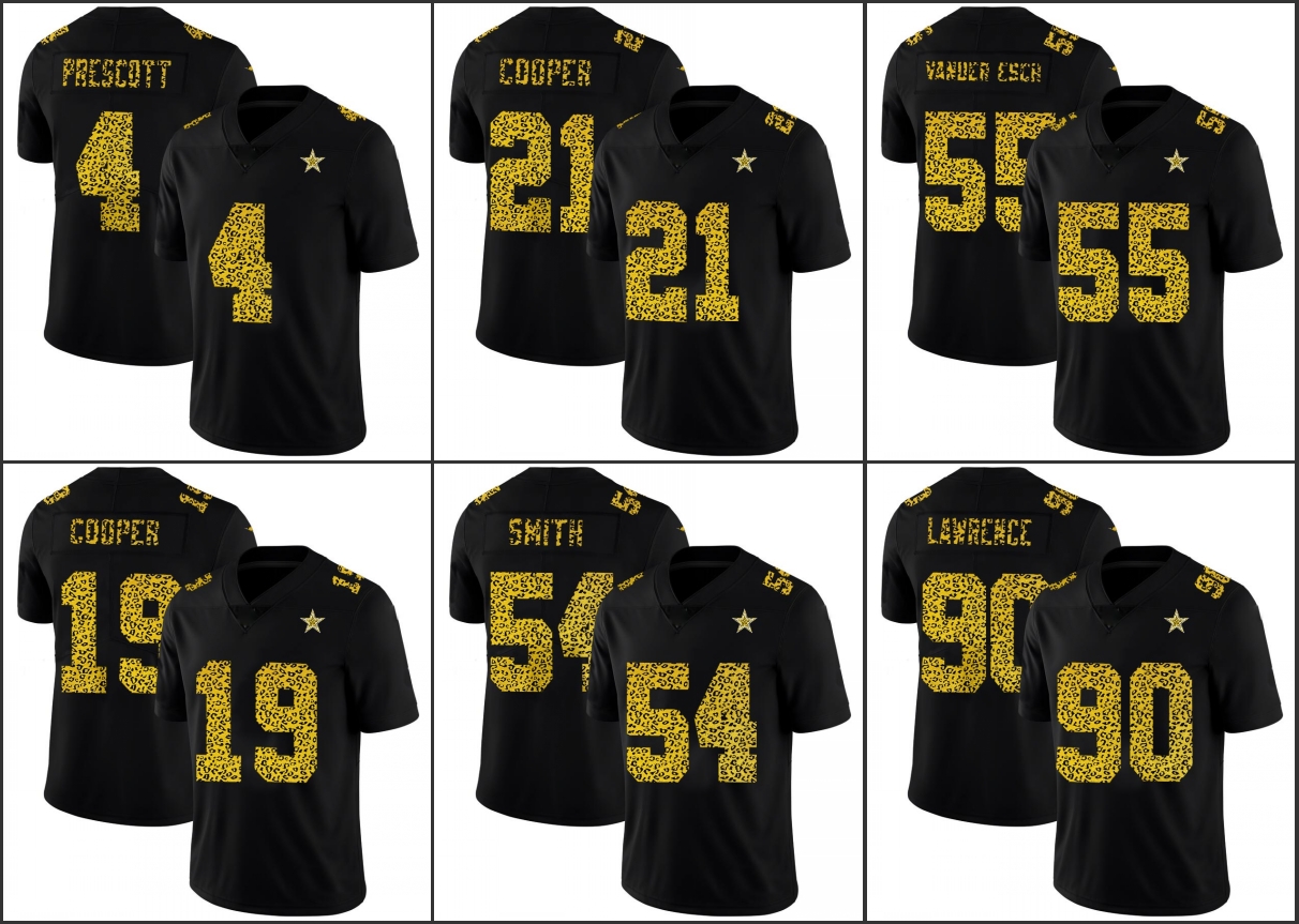 

DallasCowboysMen #4 Dak Prescott 21 Ezekiel Elliott 54 Jaylon Smith Black Leopard Print Fashion Women Youth Limited Jersey, Black;red