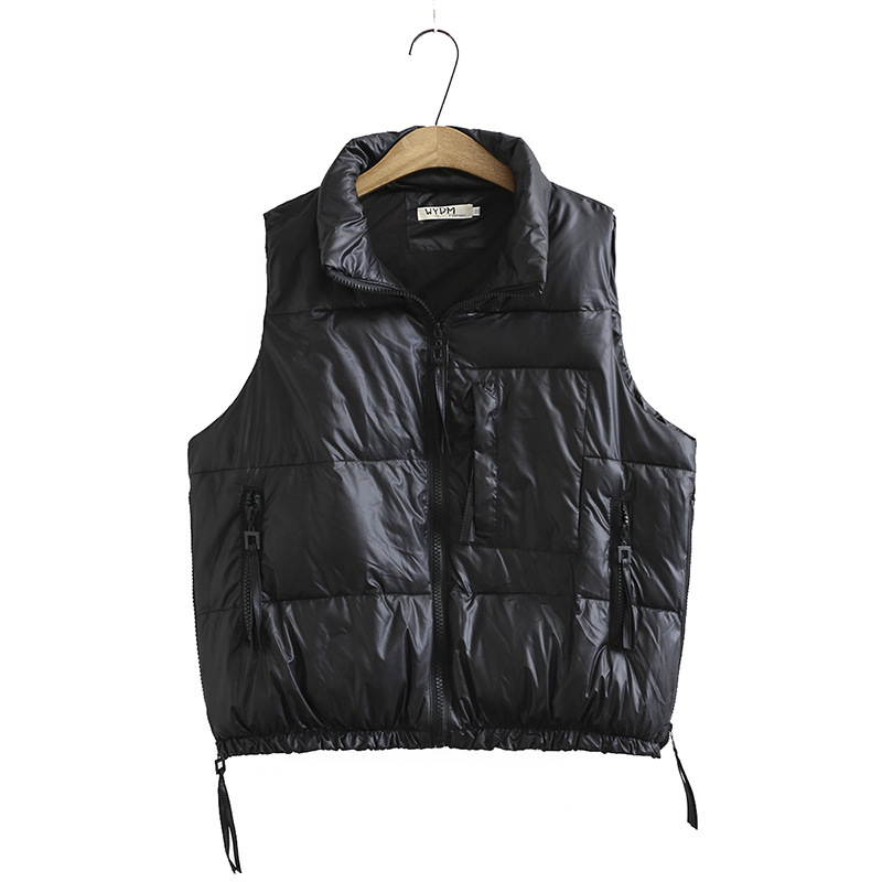 

Size Plus Female Parkas Autumn Turn Down Collar Shiny Feminine Thick Vest Hot Dsleeveless Water Shirtless Coat Ruqq, Black