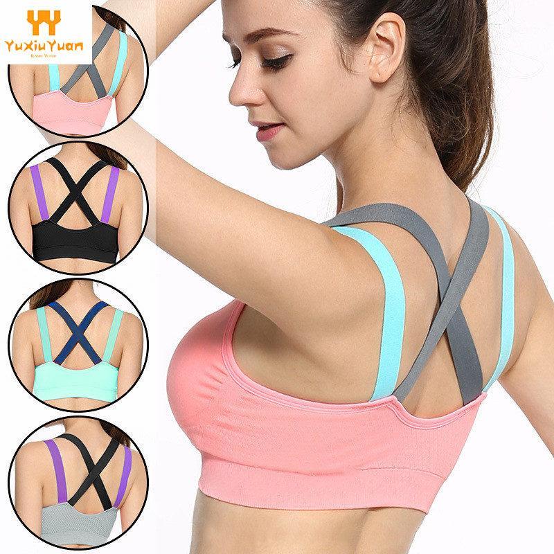 

2020 Breathable Promotion Womens Gym Padded Tank Athletic Vest Underwear Push Up Women Sports Bra Top For Fitness Cross Strap1, Blue