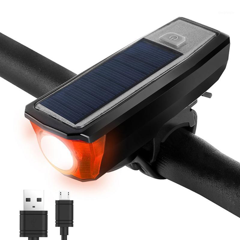 

350LM Waterproof Bicycle Headlight Stand Alarm Bell Solar USB Rechargeable Bike with Horn Bracket Cycling Equipment1
