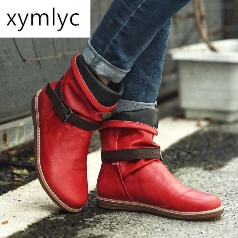 

2020 Winter Women Boots Flat Casual Shoes Brown Leather Ankle Boots Comfortable Soft Handmade High Quality Botines Mujer Botas, Grey