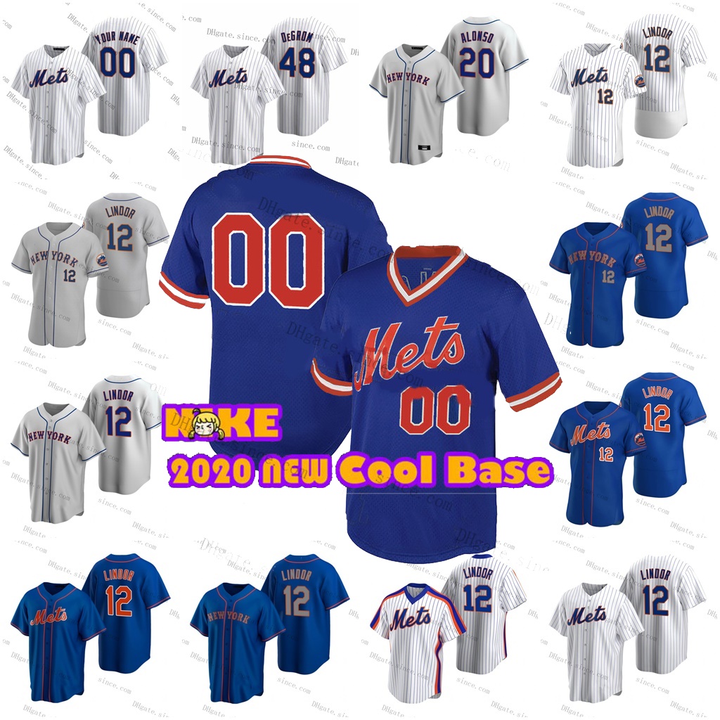 

12 Francisco Lindor 48 Jacob deGrom 20 Pete Alonso Jersey 6 Jeff McNeil Marcus Stroman 34 Syndergaard Strawberry Jersey Custom Stitched, Blue;black