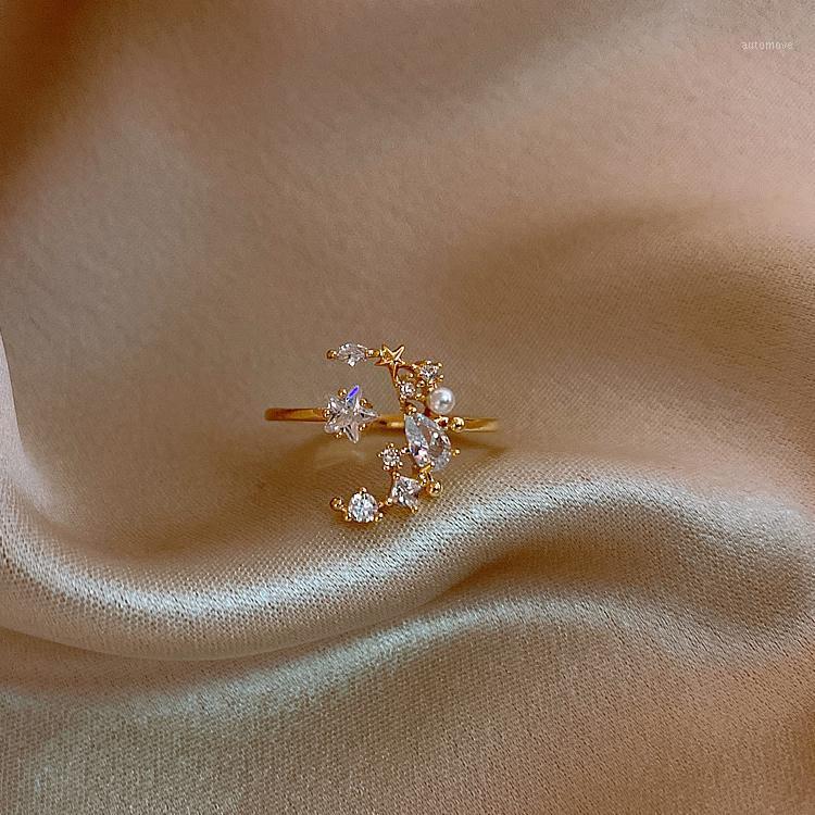 

2020 Korea New Design Fashion Jewelry Exquisite Copper Inlaid Zircon Star Moon Opening Adjustable Female Index Finger Ring1