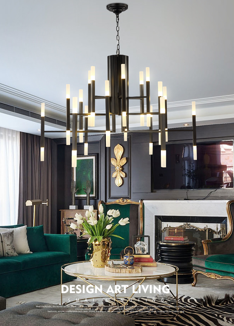 

Modern Fashion Designer Black Gold Led Ceiling Art Deco Suspended Chandelier Light Lamp for Kitchen Living Room Loft Bedroom