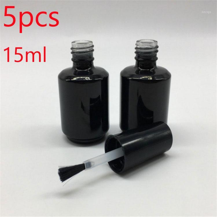 

5pcs x 15ml Empty Black Round Glass Nail Polish Bottles with Brush Nail Oil Glass Refill Travel Containers1