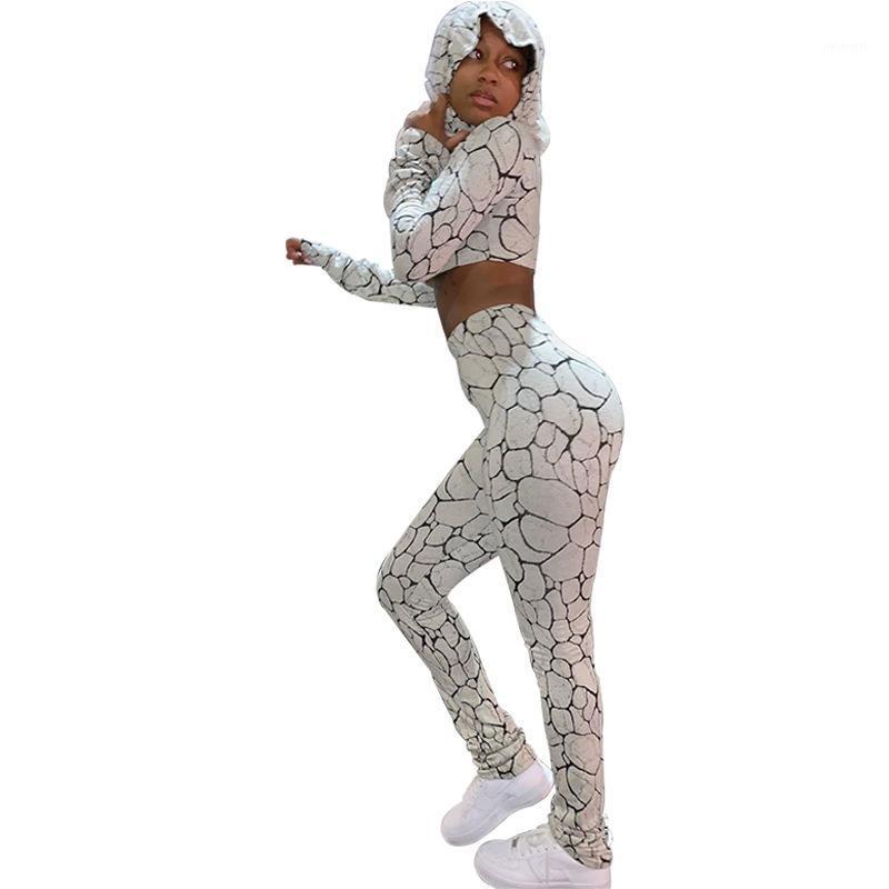 

Autumn Print Hoodie Yoga Suit Gym Fitness Two Piece Set Long Sleeve Crop Top Pencil Pants Tracksuit Fashion Running Sports Set1, White set