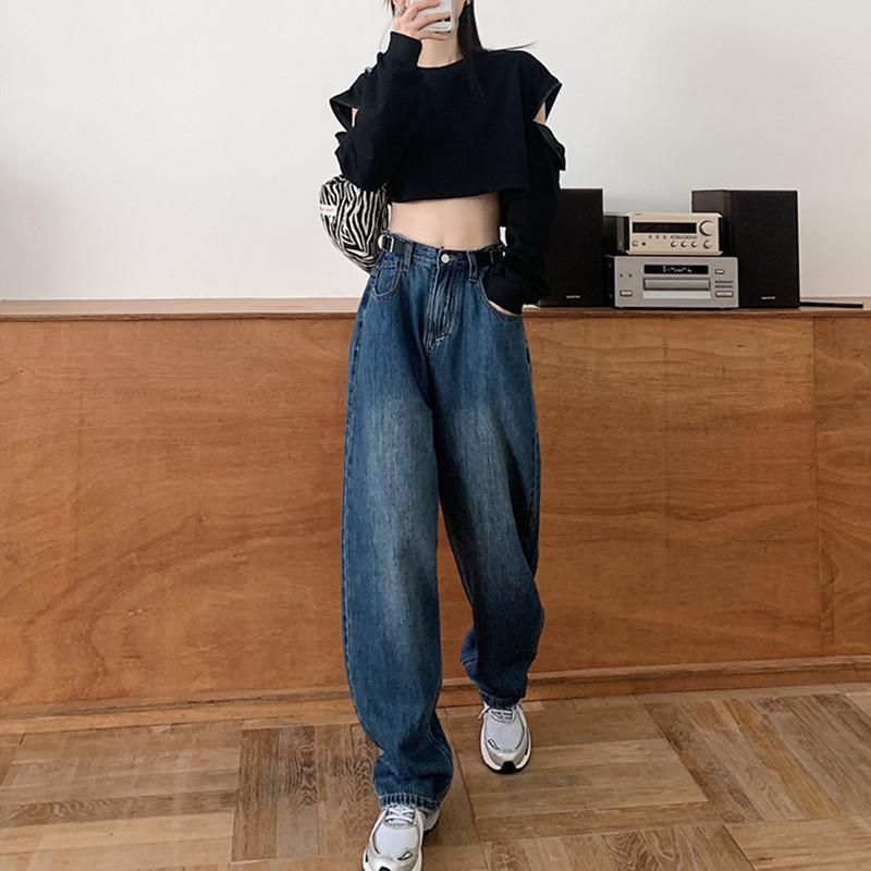 

Woman Jeans High Waist Clothes Wide Leg Denim Clothing Blue Streetwear Vintage Quality 2020 Fashion Harajuku Straight Pants, Black
