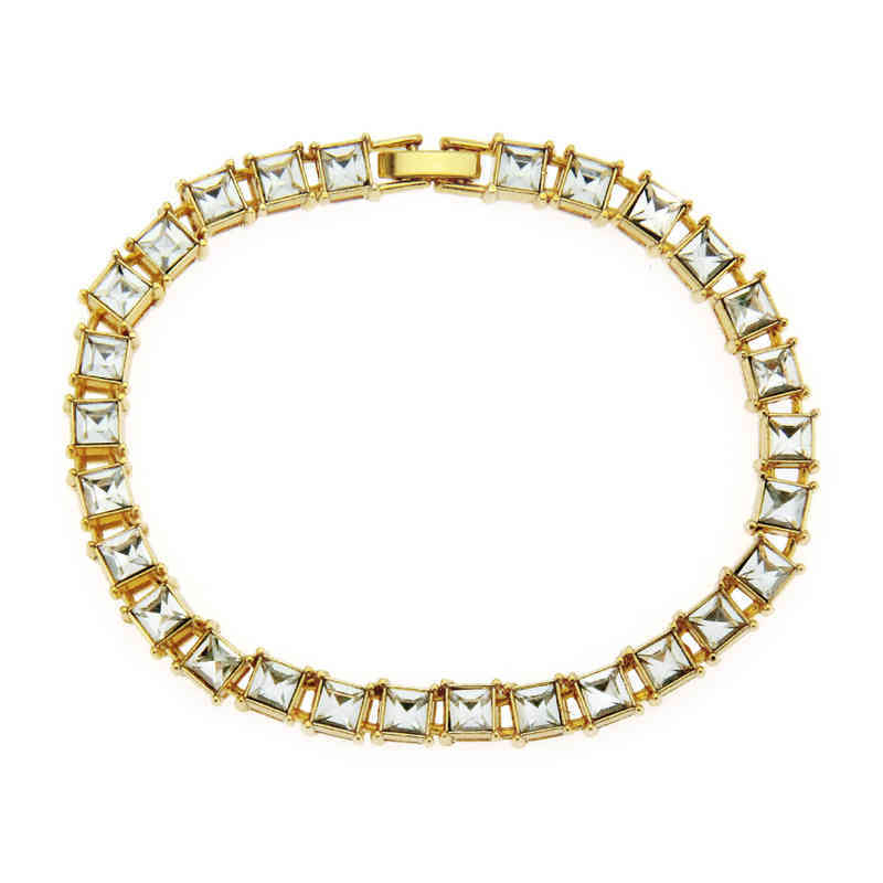 

Hot selling accsori hip hop single row square Diamond Men's bracelet personality punk bar, Gold