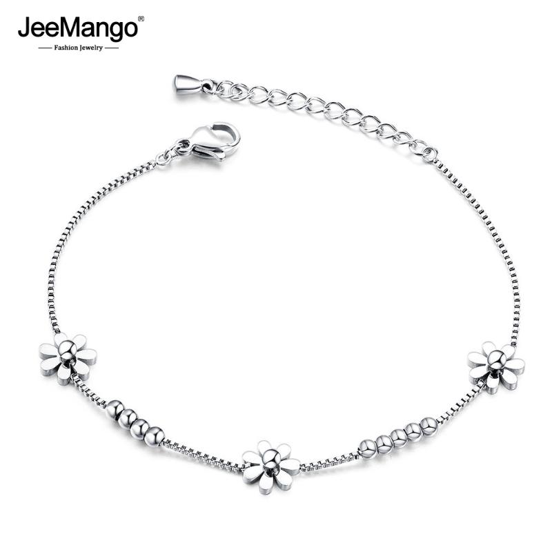 

JeeMango Titanium Steel 18K Rose Gold Plated Small Fresh Daisy Charm Bracelet Female Jewelry Chain & Link Bracelets JB18196
