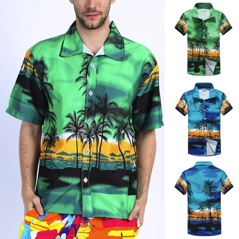 

2020 New Summer Men Hawaiian Print Shirts Plus Size 5XL Short Sleeve Sports Beach Quick Dry Blouse Top Mens clothing Fashion, As photo