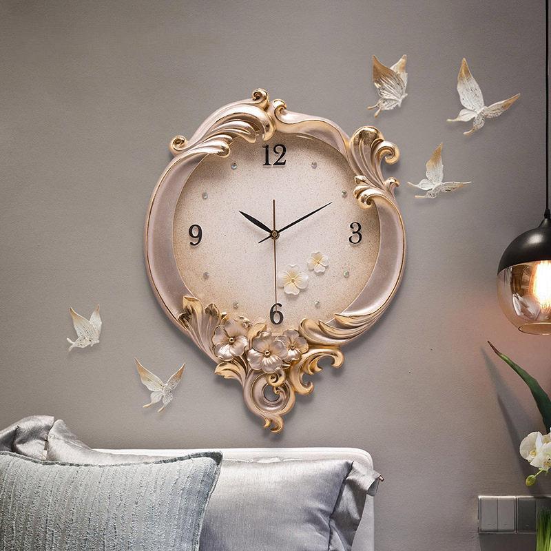 

European Emboss Luxury Wall Clocks 3D Stereo Wall Sticker Mural Crafts Decoration Home Livingroom Art Quartz Clock Ornament