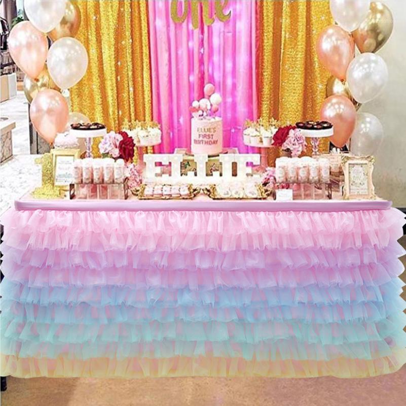 

Irregular bright silk screen tablecloth table dress Christmas Wedding Party Birthday color multi-layer table skirt1