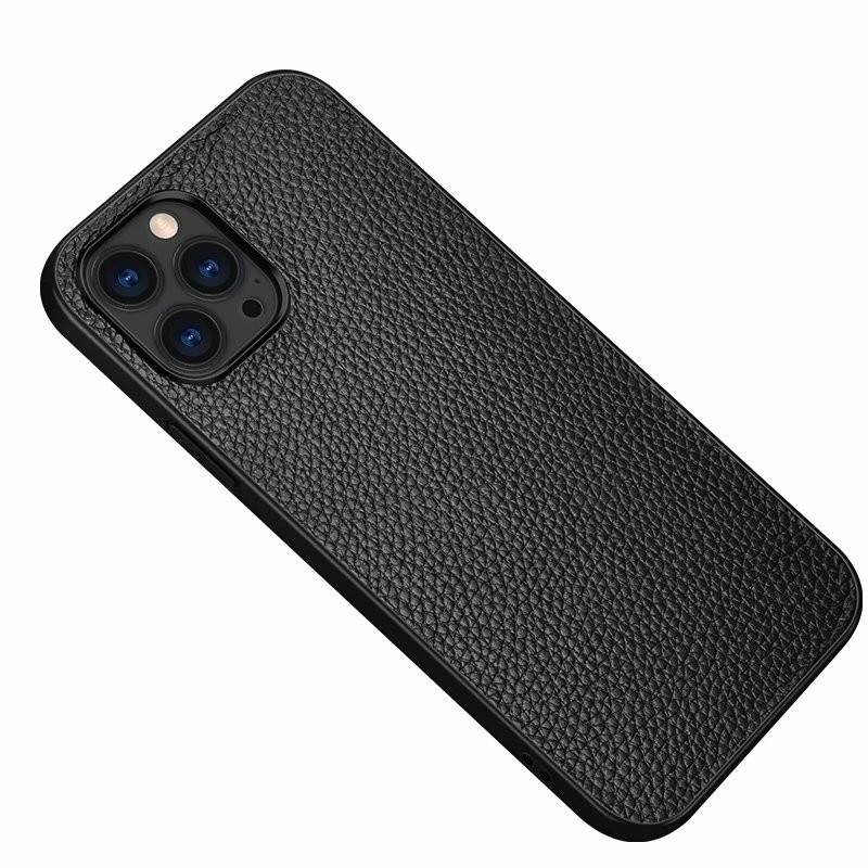 

New Fashion Phone Case For Iphone 12 11 Pro Max Xr Xs 8 7 Plus Lychee pattern Genuine Leather Protective Case For iPhone 12 Mini, Blue
