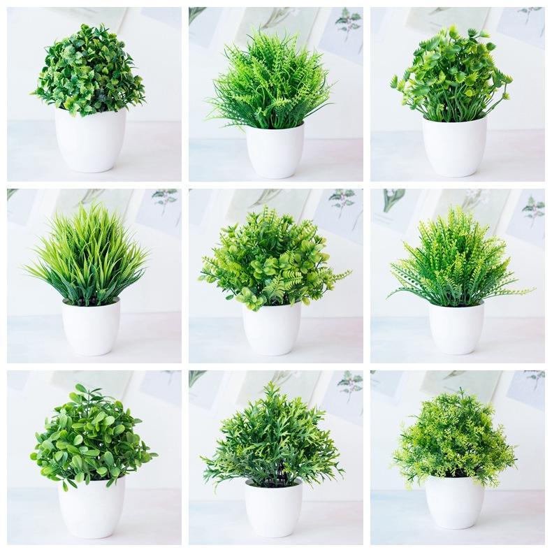 

Green Artificial Milan Eucalyptus Lavender Mint Grass Flower Nordic Style Home Party Decor White Round Potted Fake Plants Bonsai1, Stylec height 8.2cm