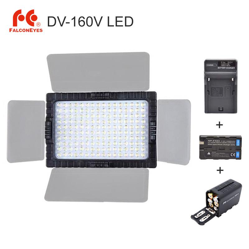 

FalconEyes DV-160V CRI95 + 160 LED Video Lamp Camera Light Bulb Photo Lighting 5500K +2300mAh Battery + BB-6 Battery Pack Case