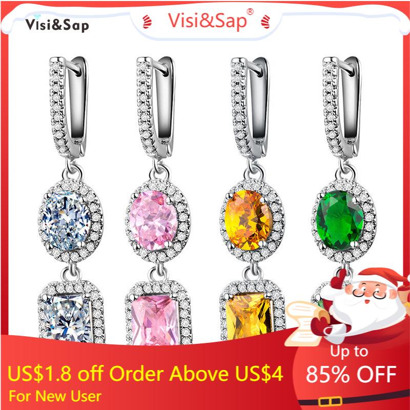 

Visisap Luxury Ladies Colorful Zircon Earring Long Double Pendant Dropshipping Earrings for Women Anniversary Gifts Jewelry E006