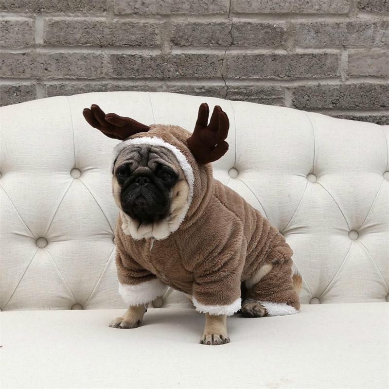 

Dog Jumpsuit Coat Fleece Winter Warm Puppy Clothes Hoodies Sweater For Small Dogs Pug Yorkie Christmas Elk Pet Xmas Decoration, As photo