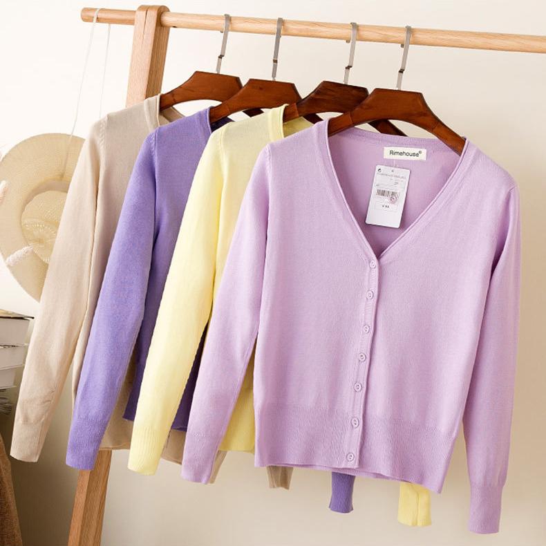 

2020 Women Knitted Cardigans Coat Spring & Autumn Casual Long Sleeve V-neck Crochet Knit Sweater Coat Tops Female 28 Soild Color, Yangmei-a002-dbe