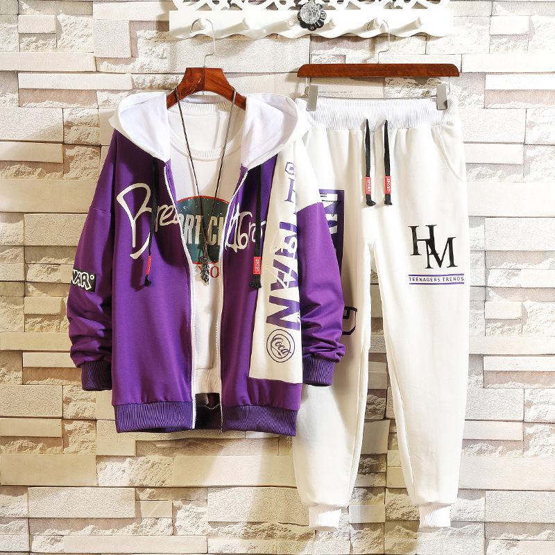 

2021 New Men's Fashion Two Piece Set Men Casual Sportswear Hoodies Tops and Pants Sets Letter Printed Tracksuit 7xy2, Purple