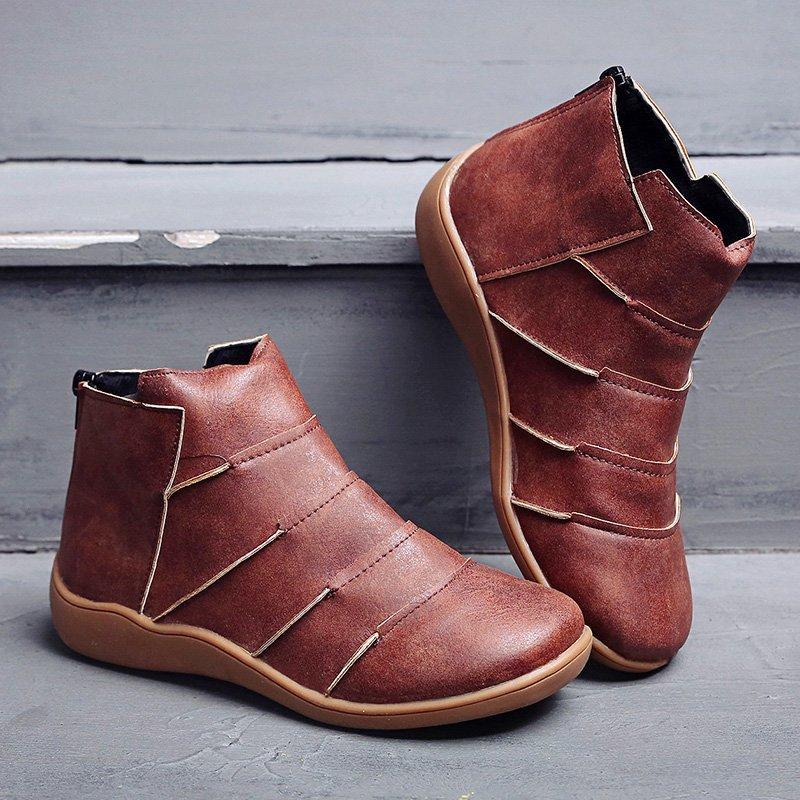 

Hot Women's PU Leather Ankle Boots Vintage Women Autumn Winter Boots Flat Ladies Shoes Woman Botas Mujer Dropshipping 2020 New, Gray