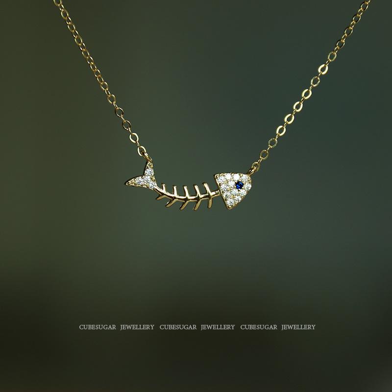 

Linmouge Silver Color Women Fine Jewelry Fishbone Pendant Necklace Bijoux Gift Choker Micro Pave CZ Cubic Zircon Fish Bone GN12