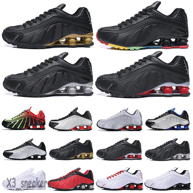 

2021 High Quality outdoor sports Rainbow men shox shoes Running golden women R4 Sneaker classic Runner shoe 36-46