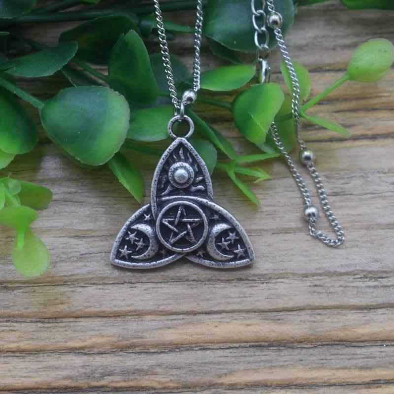 

Triple Moon And Sun Goddess Wicca Pentagram Magic Amulet Necklace Witchcraft Pagan Jewelry