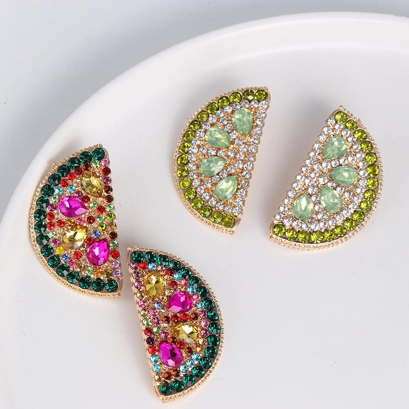 

Stud 2021 Fruit Earring Jewelry Fashion Design Gold Colorful Rhinestone Crystal Lemon Earrings For Women Party Gift