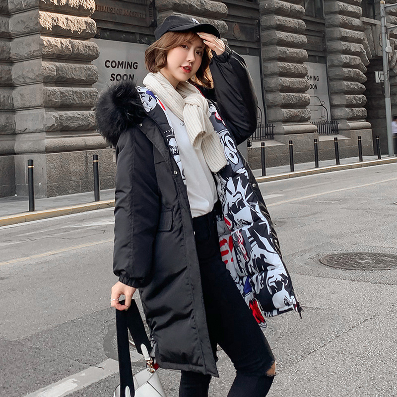 

Female Cotton 2019 winter Korean version of the new long section two sides wearing down pillow size large loose, Blake