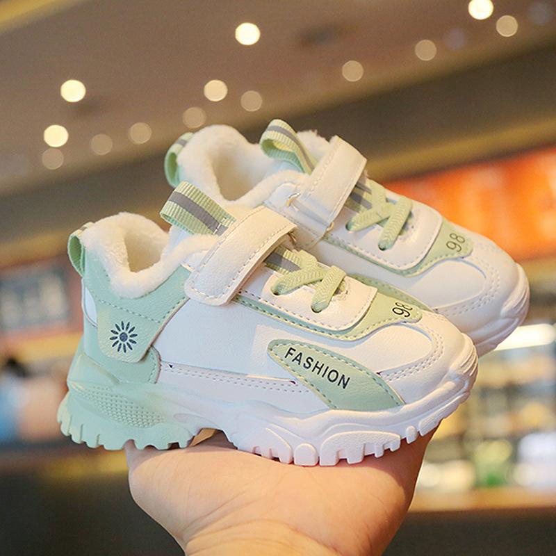 

Winter Children Girls Boys Sport Warm Shoes Students Casual Lace-Up Flat School 4Colors TY001 21-30 TLB, Black