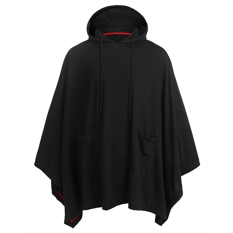 

Unisex Casual Hooded Poncho Cape Cloak Fashion Coat Hoodie Sweatshirt Men Hip Hop Streetwear Hoody Pullover with Pocket Moletom 201113, Black