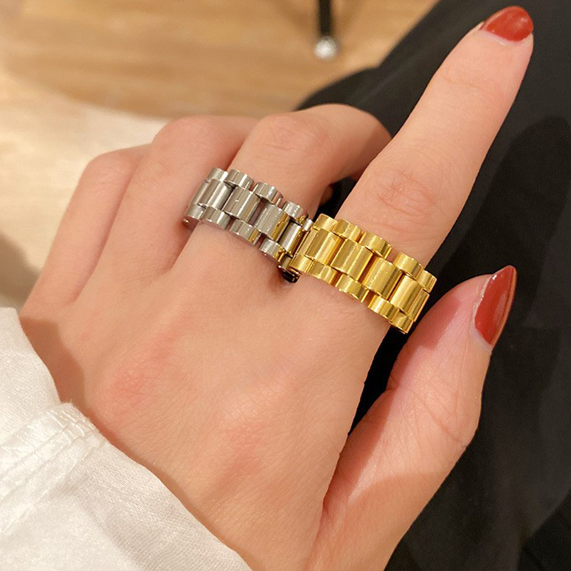 

Top Quality Size 6-12 HipHop Watch Band Desgin Chain Ring Men's Women Stainless Steel Gold Color Watchband Link Style Rings Jewelry