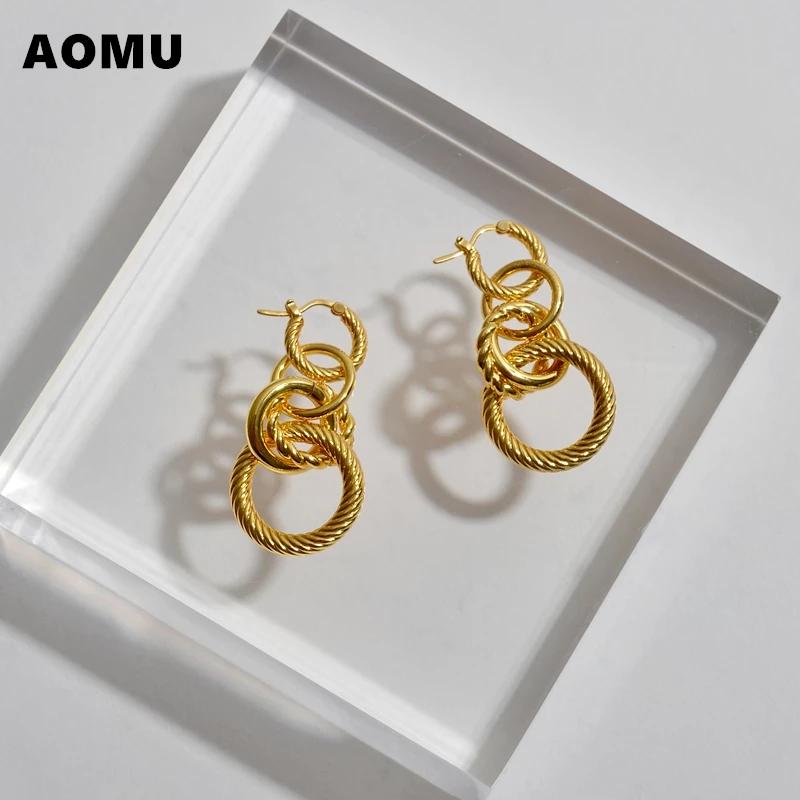 

AOMU Vintage 4 Circles Link Twisted Metal Multilayer Hanging Drop Earrings Big Trendy Dangle Earrings for Women Punk Jewelry