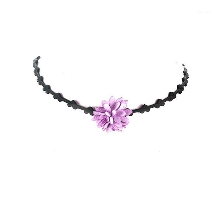 

Korean Black Heart Velvet Leather Charm Necklace Light Purple Flower Choker For Women Jewelry Collares De Moda 2022 Chokers, Golden;silver